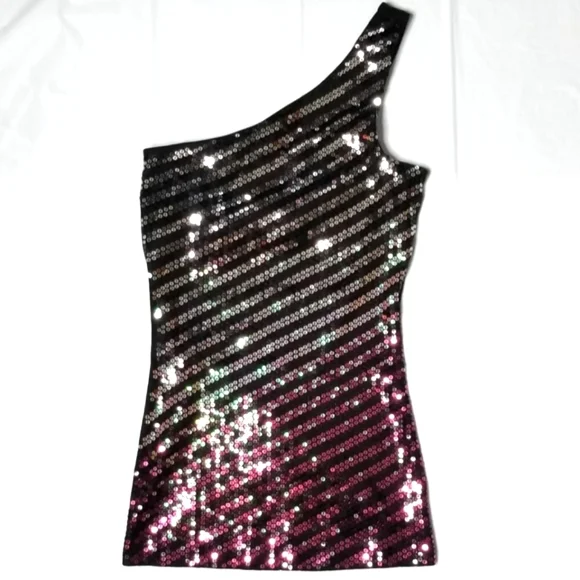 Express Sequined One-Shoulder Top - Picture 1 of 4